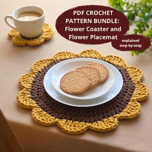 CROCHET PATTERN BUNDLE: Flower Coaster + Placemat | 2 in 1 | Instant Download pdf | Tutorial and Video | Easy crochet home decor