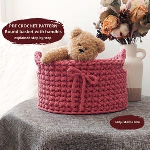 WZÓR NA SZYDEŁKO: Koszyk z uchwytami | Koszyk okrągły | Regulowany rozmiar | Natychmiastowe pobranie pliku PDF | Samouczek + wideo