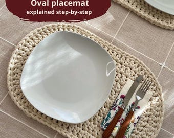 SCHEMA ALL'UNCINETTO: Tovaglietta ovale / Tovaglietta spessa / Download immediato PDF / Video / Adatto ai principianti / Veloce e facile / Decorazione per la casa fatta a mano