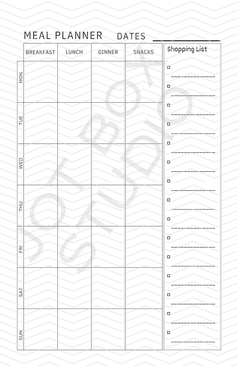 Weekly Meal Planner Half Letter Junior Planner Printable Inserts (5.5 X ...