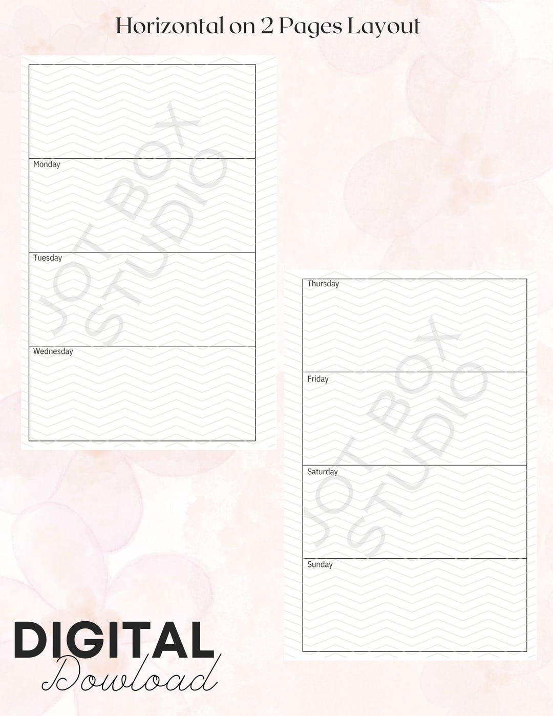 Week on 2 Pages Horizontal Layout Planner Printable (letter 8.5 X 11 ...