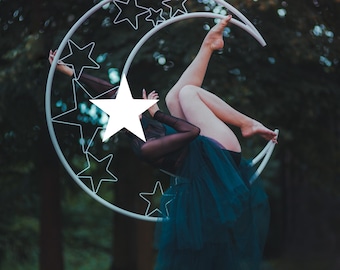 Crescent Aerial Hoop Moon – Handcrafted Lyra for Aerial Dance, Pearl White or Black Glitter