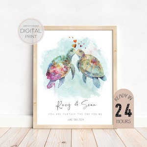 Personalised Turtle Couple Print Turtle Love Print Turtles in Love Wedding Day Gift Valentine's Day Gift Anniversary Gift for him or her