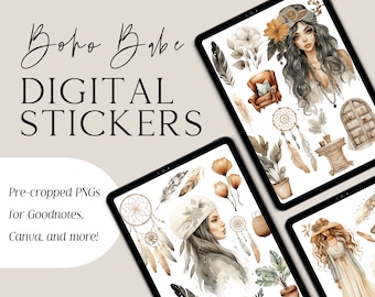 Boho Digital Sticker Book Goodnotes Stickers iPad Stickers for iPad Planner or Goodnotes Planner Pre-Cropped Journal Stickers PNG