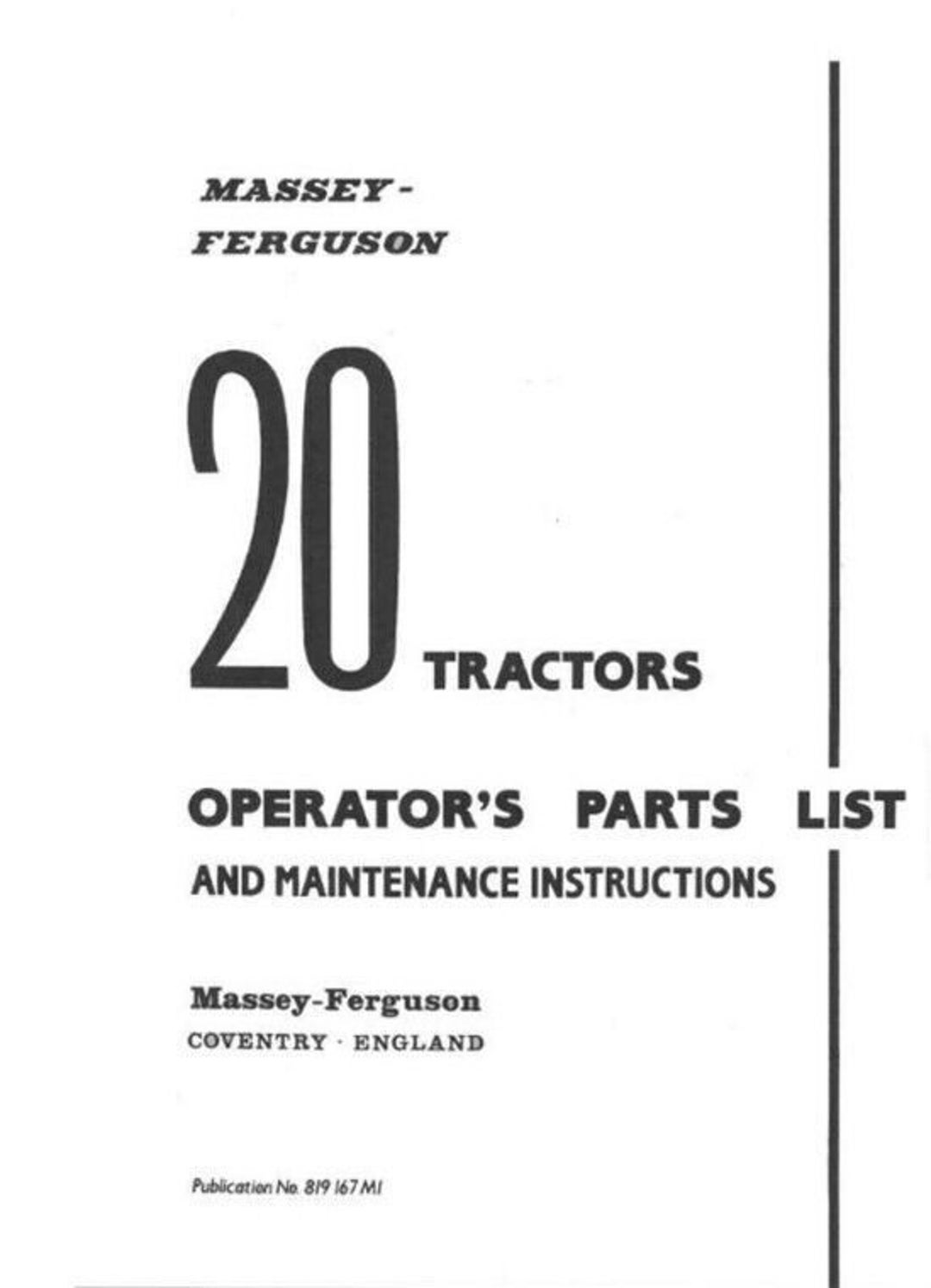 Massey Ferguson 20 Series Operators and Dealers Parts Manual Etsy
