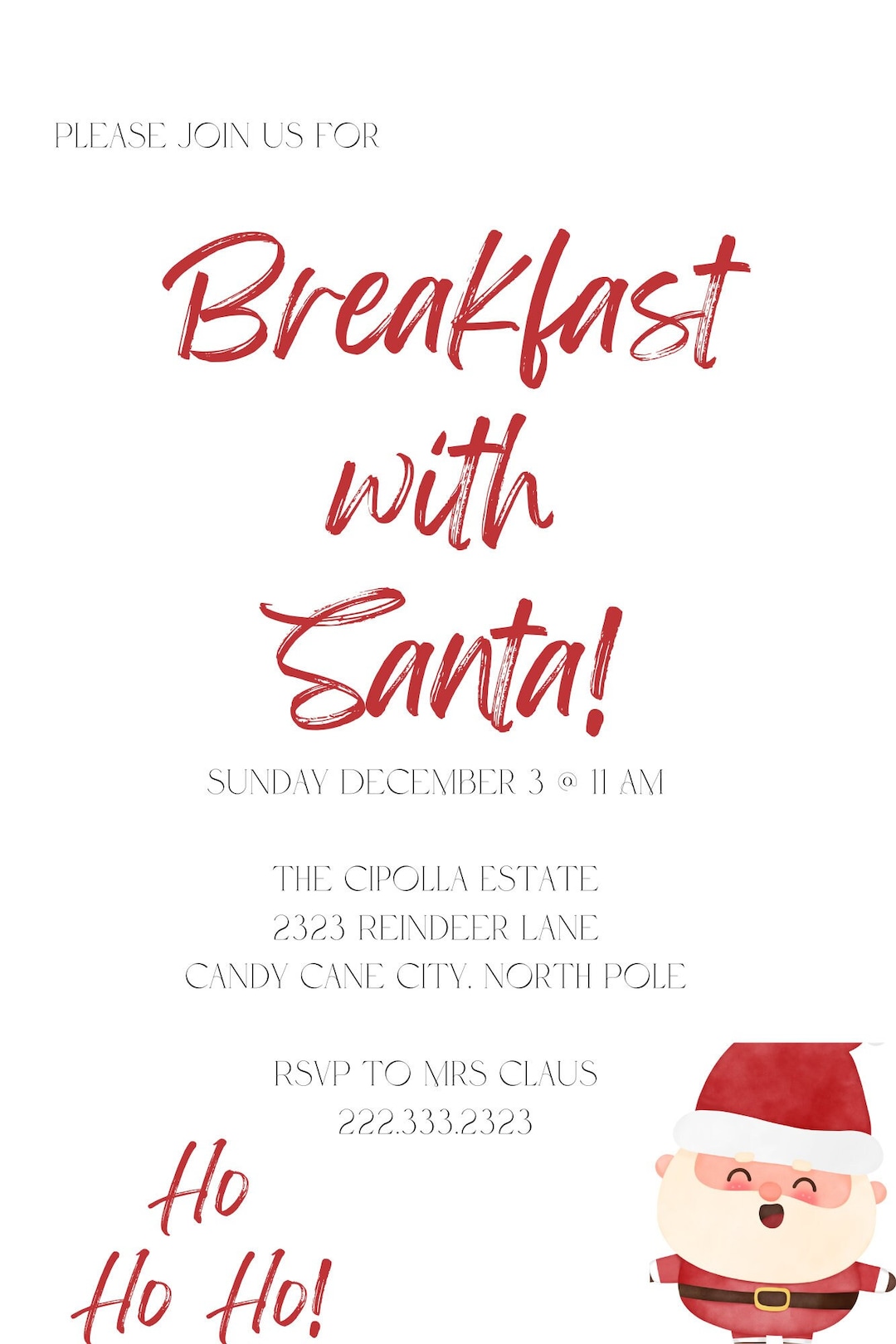 Breakfast With Santa Invitation Wording Breakfast With Santa Digital Invitation - Etsy