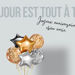 Carte de vœux digitale "Joyeux anniversaire" – Téléchargement immédiat – Carte à imprimer – Ballons dorés et argentés