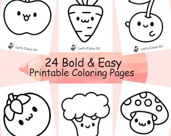 Simple and Bold Outlines for Easy Learning,  Fruits and Vegetables Coloring Pages for Toddlers, Preschoolers, Activity Book, Home School