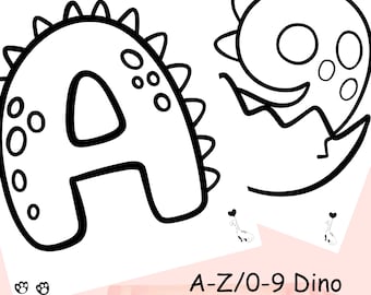 Dinosaur ABC Alphabet coloring pages for Preschool and Baby Shower, Bold and Easy Design, Coloring Pages for Kids Printable PDF, Home School