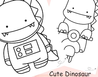Kawaii Dinosaur Coloring Pages for Kindergarten, Printable Plain and Easy Designs, Preschoolers, Simple Coloring Pages for Kids, Home School