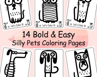 Cat and Dog Coloring Pages for Toddlers, Bold & Easy, Funny Animal for Kids
