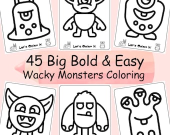 Monsters Coloring pages for Baby Boy and Kids, Bold and Easy Design, Toddler Coloring, Coloring Printable-PDF, Fun Coloring Worksheets
