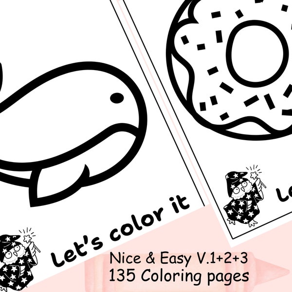 135 Super Easy  coloring pages for Kids, Printable Bold and Easy Designs, Preschoolers, Simple Coloring Pages for Toddlers, Home School