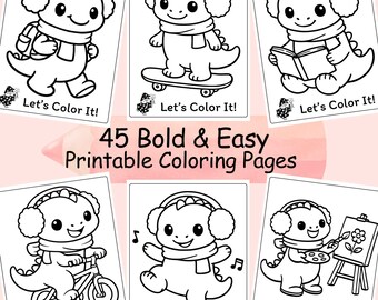 Kawaii Dinosaur Coloring Pages, Bold and Easy for Toddlers, winter Dinosaur Printable