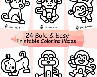 Monkey Punch Coloring Pages for Kids, Printable Bold and Easy Designs, Simple for Toddlers, Japanese Macaque Download, Preschool Activity