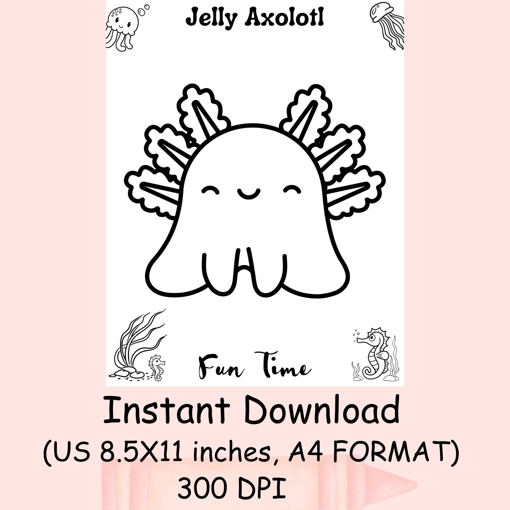 Cute Axolotl Coloring Page, Printable Coloring Sheets for Kindergarten