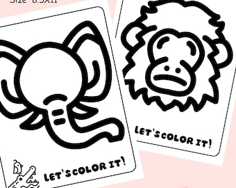 24 Super Easy Animal Faces  Coloring Pages for Kids, Printable Bold and Easy Designs, Simple for Toddlers, Preschool Teacher Supplies