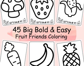 Simple and Bold Outlines for Easy Learning,  Fruits and Vegetables Coloring Pages for Toddlers and Preschoolers, Activity Book, Home School