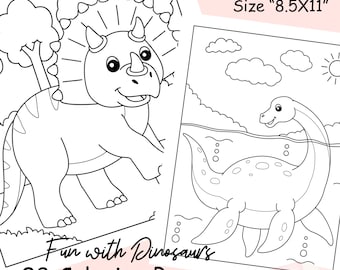 Dinosaur Coloring Pages for kids, Plain and Easy Designs, Dinosaur Coloring Pages Printable PDF  for Boys and Adults, Digital Download