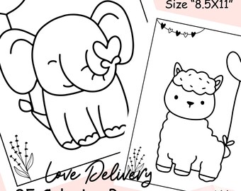 Cute Animal coloring pages for Kids, Kindergarteners, Kawaii Coloring Book, Easy Designs for Printable-PDF, Digital Download, Home School