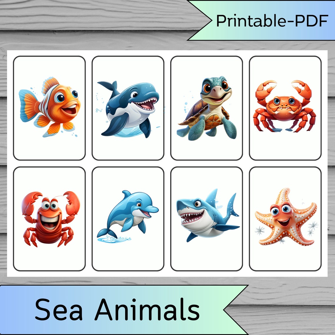 16 Sea Animals, Flashcards for Kids, Printable Flash Cards, Teacher Tools, Animals Gift Card ...