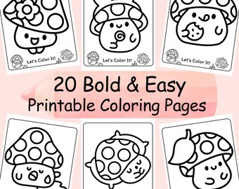 Kawaii Mushroom Coloring Page Printable, Bold and  Easy Toddler Coloring Sheet, 8.5x11 PDF Instant Download