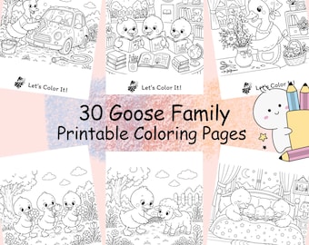 Goose Coloring Pages for Kids, Duck Coloring Sheet, Animals Family, Toddler Preschool Activity Book, Printable Easy Designs, Download PDF