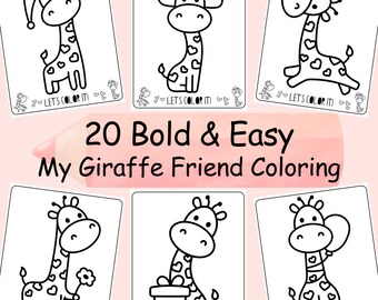 Giraffe Coloring Pages for Toddlers, Bold & Easy, Funny Animal for Kids
