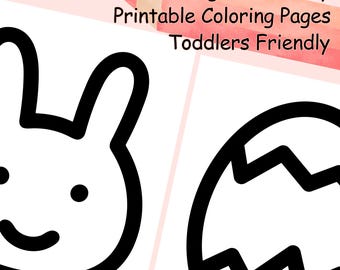 Big Easter Coloring Pages for Toddlers and Kids , Happy Bunny and Chick Egg,  Spring Activity Book Printable (PDF)