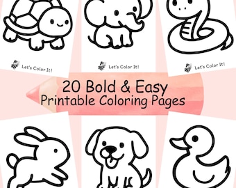 Animals Coloring Pages for Kids, Printable Bold and Easy Designs, Simple for Toddlers, Preschool Teacher Supplies,