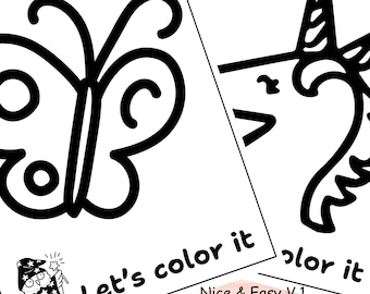 45 Super Easy  coloring pages for Kids, Printable Bold and Easy Designs, Preschoolers, Simple Coloring Pages for Toddlers, Home School, Prin