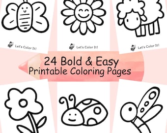 Super Easy Coloring Pages for Kids, Printable Bold and Designs, Toddler Preschool Printable Activity, Simple Flower & Nature, Spring-Summer