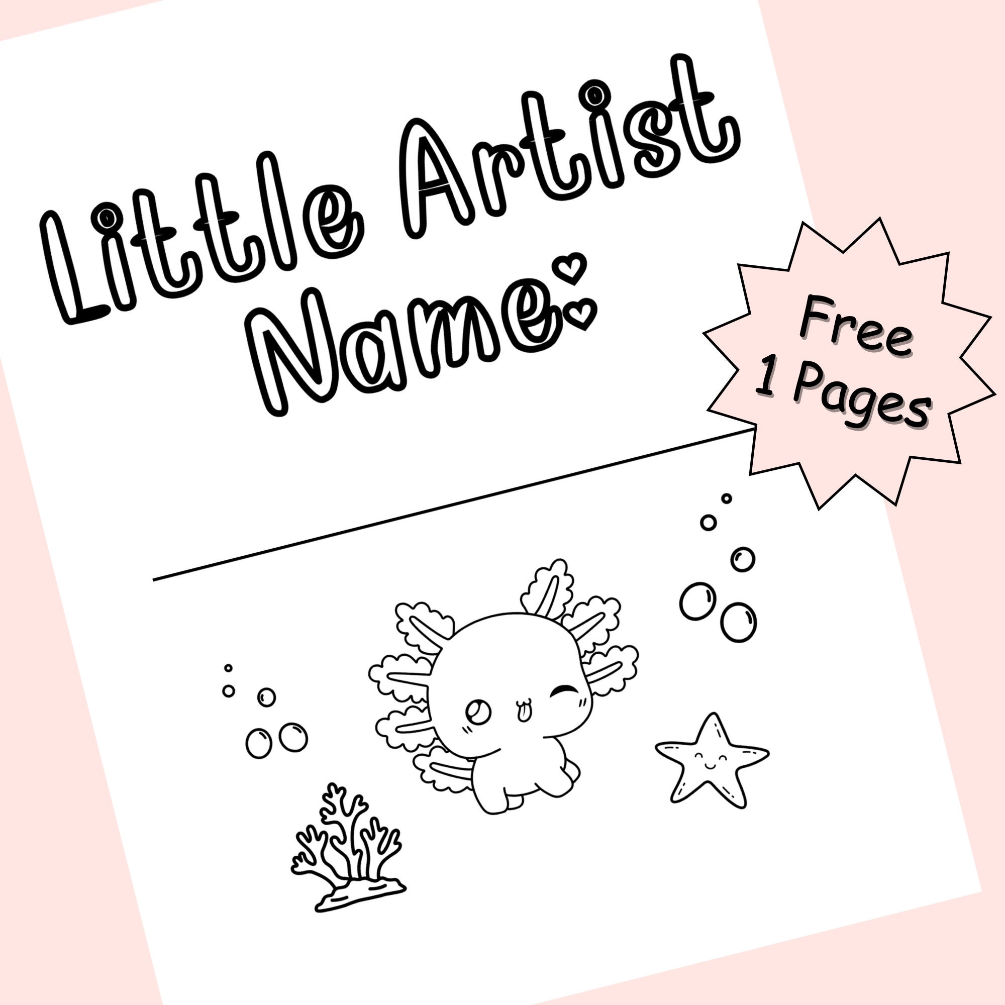 Cute Axolotl Coloring Page, Printable Coloring Sheets for Kindergarten