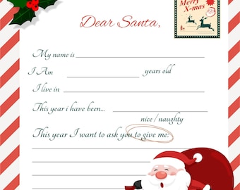 Letter to Santa, Kids Letter to Santa, Printable Letter to Santa, Kids Christmas Wish List, Dear Santa Letter, Santa Wish List, Santa List