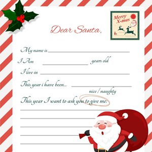 Carta a Santa, Carta para niños a Santa, Carta imprimible a Santa, Lista de deseos de Navidad para niños, Carta de querido Santa, Lista de deseos de Santa, Lista de Santa