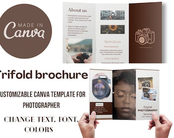 Editable Minimalist Trifold Brochure template, Photographer Brochure Business template, Customizable Trifold Photographer template