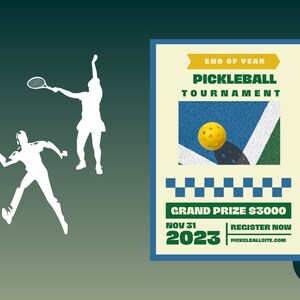 Folheto de evento de pickleball, modelo Canva, gráfico editável de torneio esportivo