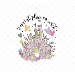 Happiest Place On Earth Png, Magical Castle Floral Png, Magic Kingdom Png, Family Vacation Png, Family Shirt Png, Vintage Kingdom Png
