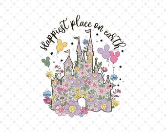 Happiest Place On Earth Png, Magical Castle Floral Png, Magic Kingdom Png, Family Vacation Png, Family Shirt Png, Vintage Kingdom Png