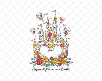 Happiest Place On Earth Png, Magical Castle Floral Png, Magic Kingdom Png, Family Vacation Png, Family Shirt Png, Vintage Kingdom Png