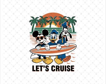 Retro Let's Cruise Mouse and Friends Summer Vibes Png, Mickey Png, Mouse Png, Summer Vibes Png, Duck, Mickey Summer Png, Family Vacation Png