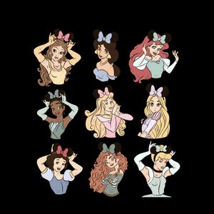 Princesa retro (Png), camiseta familiar a juego (Png), vacaciones familiares (Png), equipo de chicas (Png), viaje familiar (Png), princesa a juego (Png), archivo digital