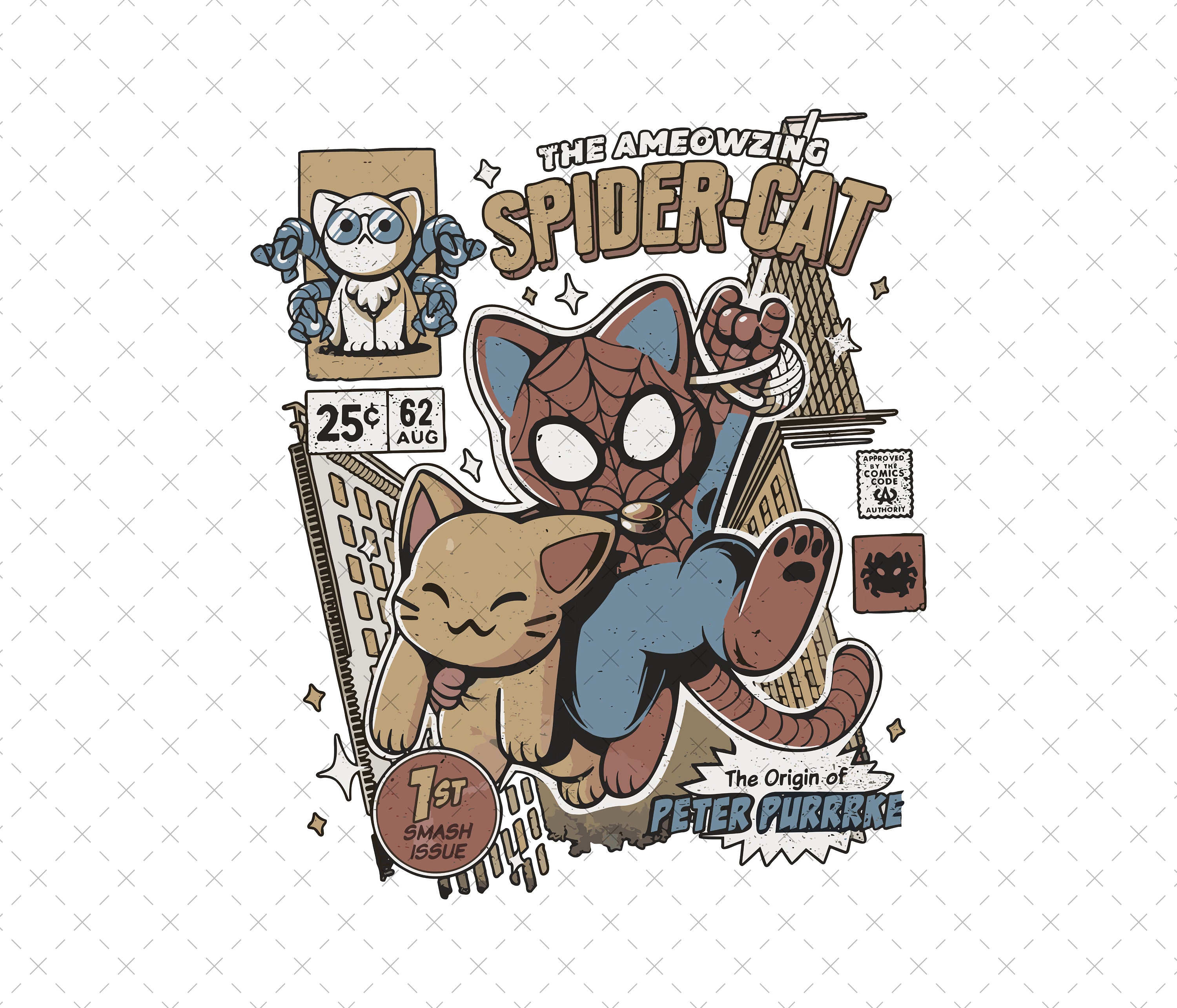 thumbnail interactive-video image 1 of Kitty Cat Spider Superhero Women's Graphic Tee – Crewneck Short Sleeve – 100% Cotton 1 of 5