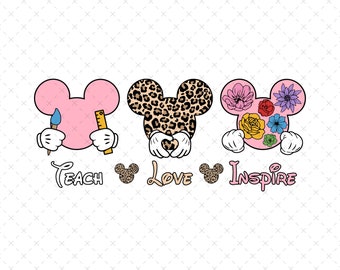 Teach Love Inspire Svg, Magical Kingdom Svg, Teacher Life Svg, Teacher Gifts Svg, Teacher Svg, Teacher Shirt Svg, Leopard Mouse Head Svg