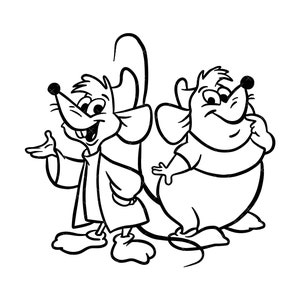 May include: Black and white line drawing of two cartoon mice. The mouse on the left is wearing a coat and has a friendly expression. The mouse on the right is wearing a shirt and has a thoughtful expression.