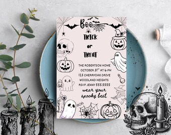 Halloween Party Invitation: Spooky Costume Party, Trick or Treat (Editable Digital Canva Template)