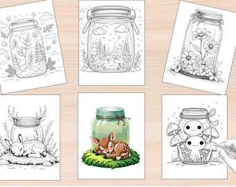Kawaii Forest Jar Coloring Book, Cute Enchanted Scenes (PDF Download)