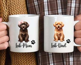 Taza de pareja de labradores para mamá labrador, papá labrador, taza de café para amantes de las mascotas, regalo para dueños de labradores, taza de acuarela para labrador, tazas de regalo para mamá, taza para perro labrador