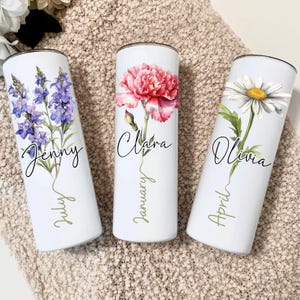 Personalized Birth Flower Month Tumbler Custom Name Stainless Steel Floral Cup Coffee Tumbler Mug for Mothers Day Birthday Bridesmaid Gift