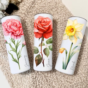 Personalized Birth Flower Name Tumbler Cup for Bridesmaid Proposal Wedding Gift, Custom Personalize Floral Month Tumbler Coffee Travel Cup